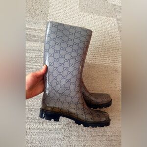 Gucci Women's Navy Blue Monogram Rain Boots